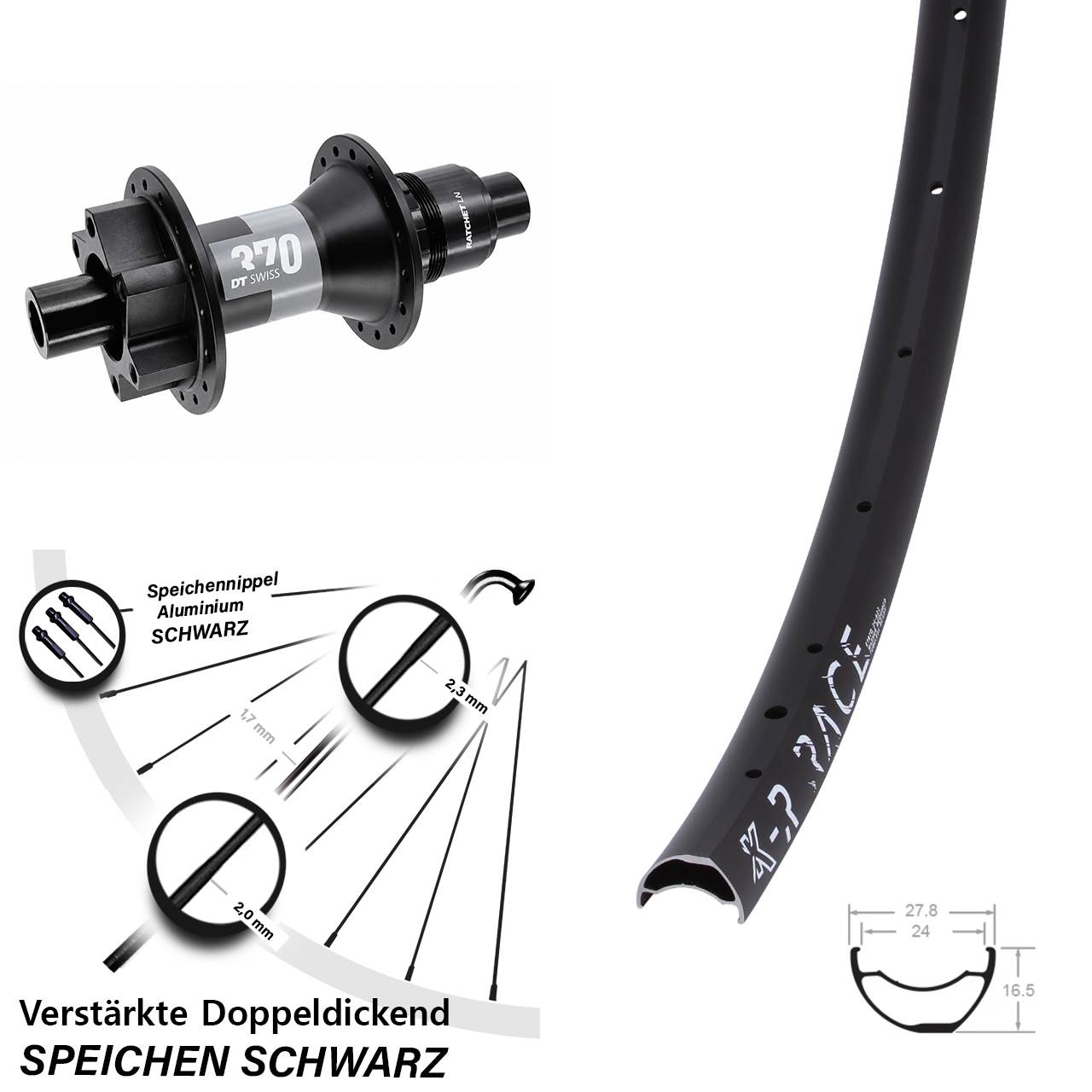 KX-R Race DT Swiss 370 28-29 Zoll Disc Laufrad 12x148 SRAM XD