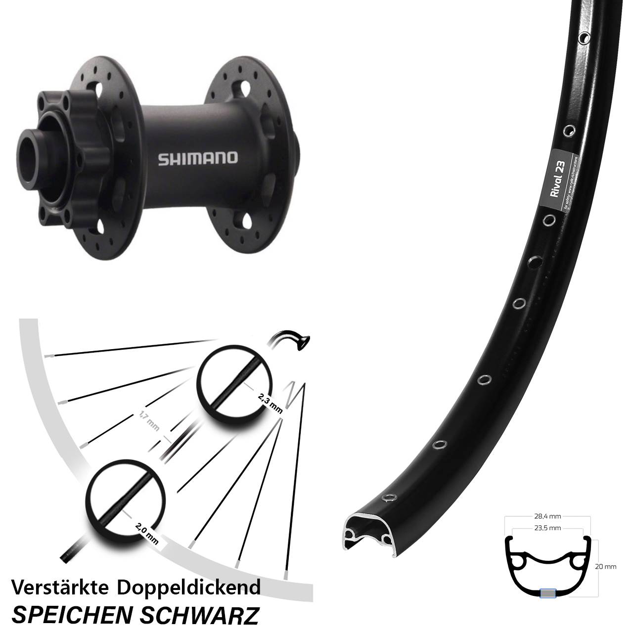 650B Ryde Rival 23 Shimano Deore XT 6-Loch Vorderrad 15x100