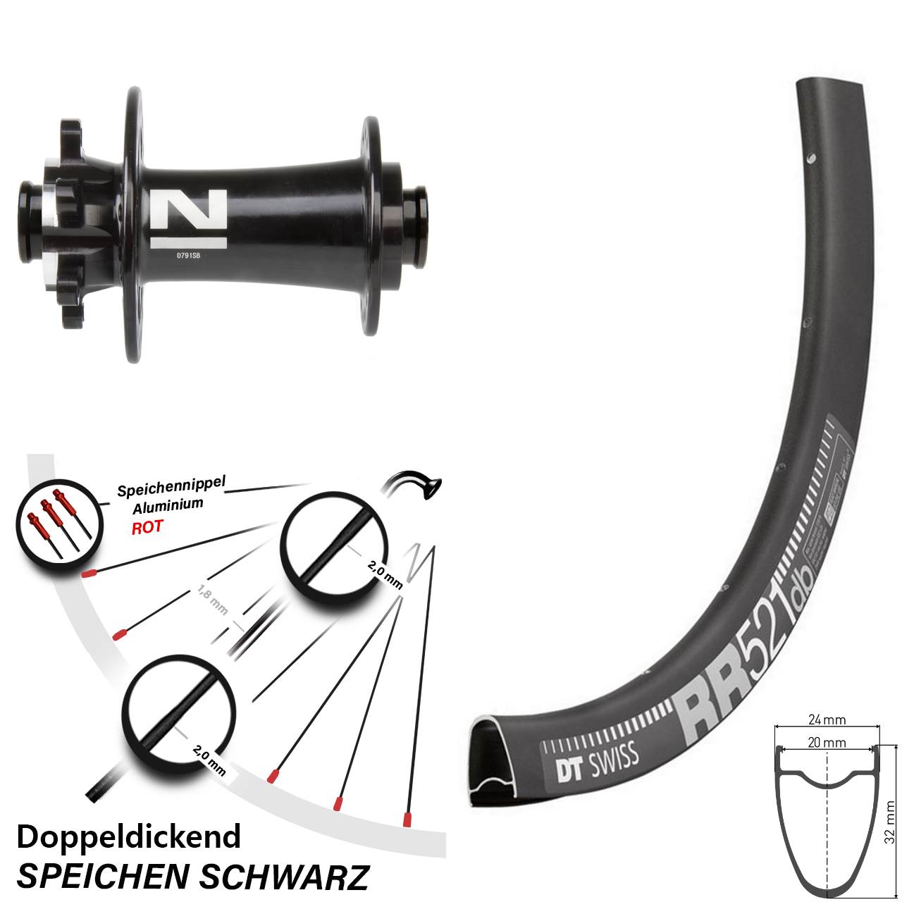 DT Swiss RR 521 Novatec D791 28 Zoll Disc Laufrad 15x100