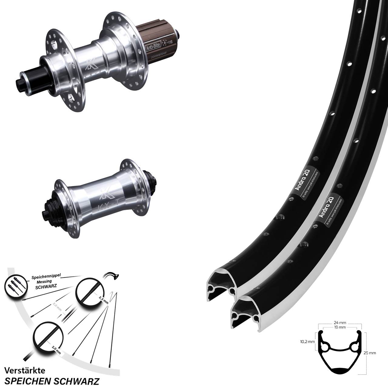 Laufradsatz 28 Zoll Ryde Andra 20 KX-T 8-12 fach HG für Schnellspanner