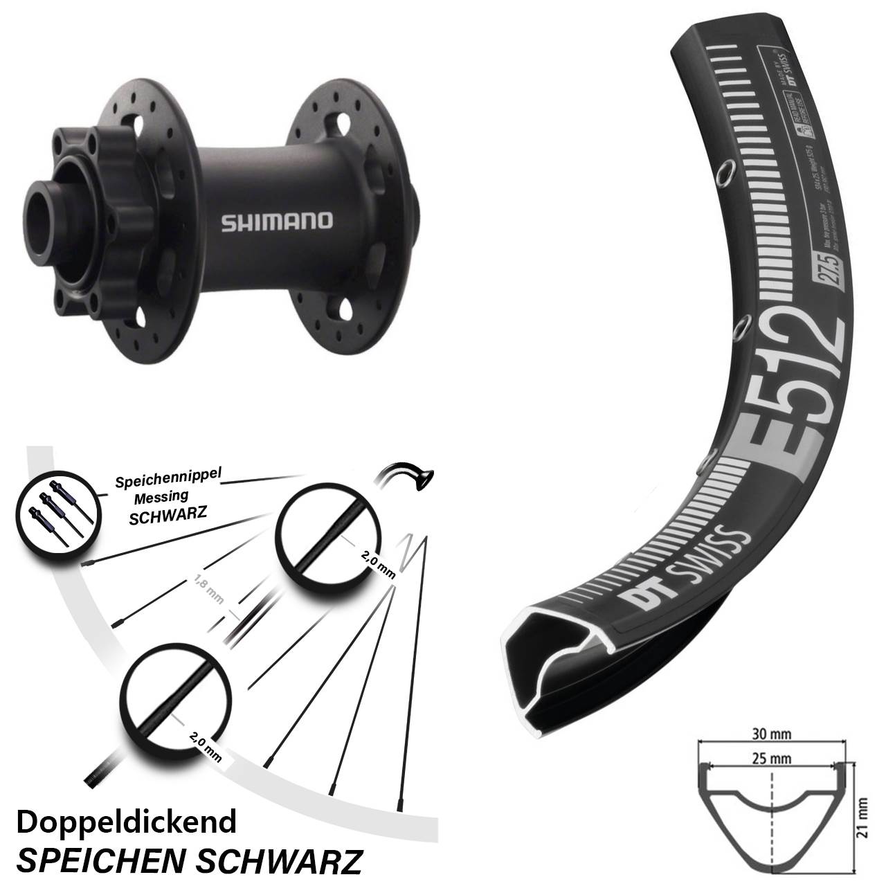 6-Loch Vorderrad 15x100 27,5 Zoll DT Swiss E512 Shimano HB-M758