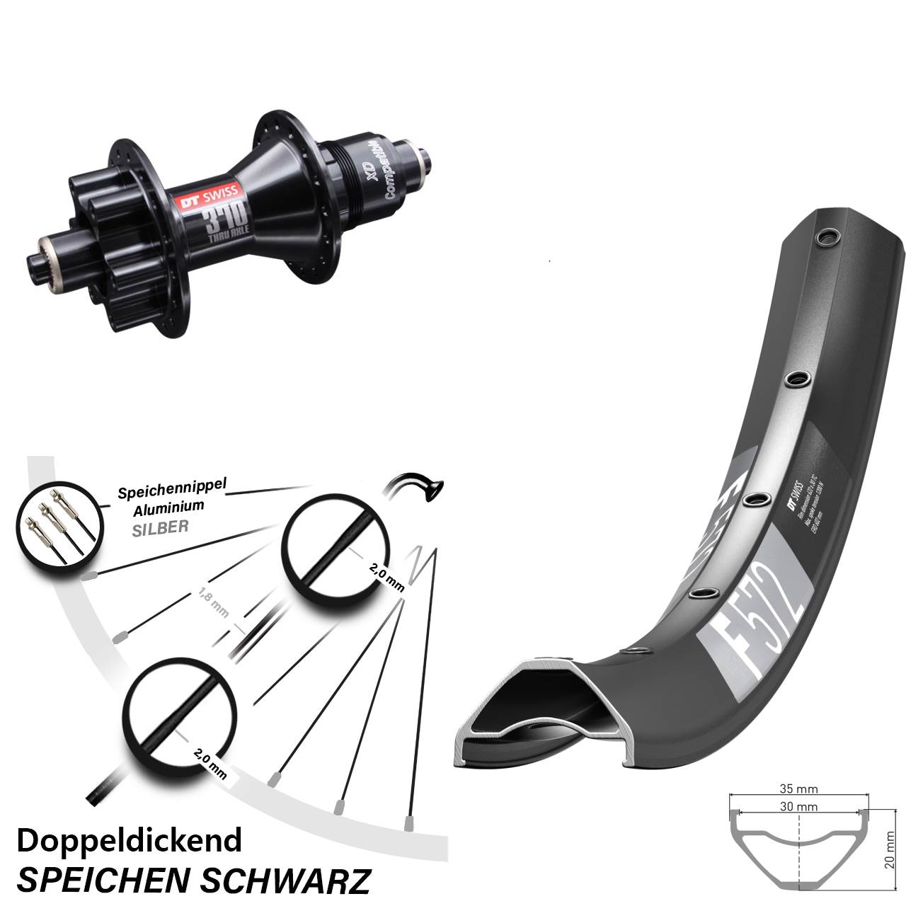 DT Swiss F 572-370 29 Zoll Hinterrad 6-Loch für Schnellspanner SRAM XD