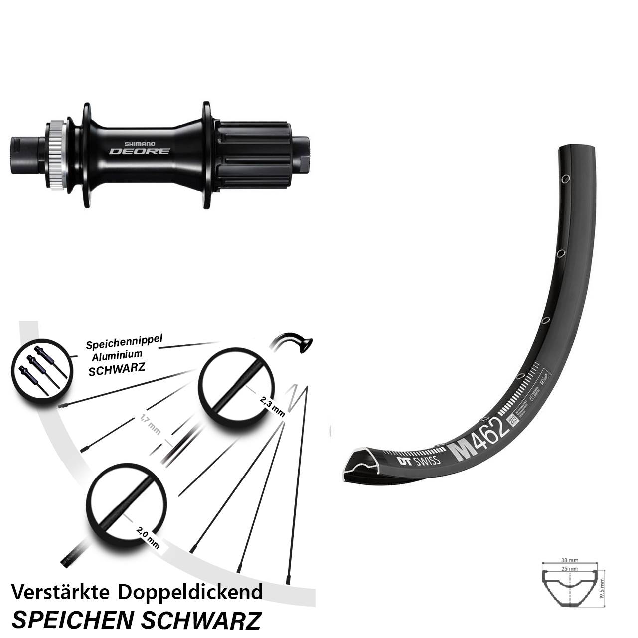 DT Swiss M 462 Shimano Deore 27,5 Zoll Disc Hinterrad 12x148 8-11 fach HG