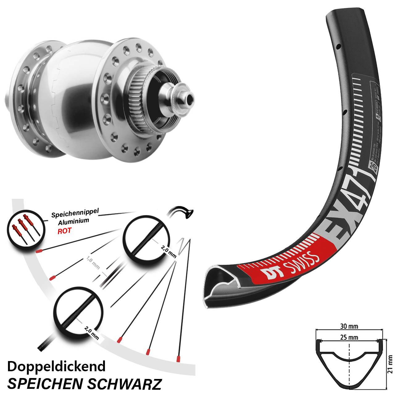 SON 28 DT Swiss EX 471 26 Zoll Nabendynamovorderrad Centerlock für Schnellspanner