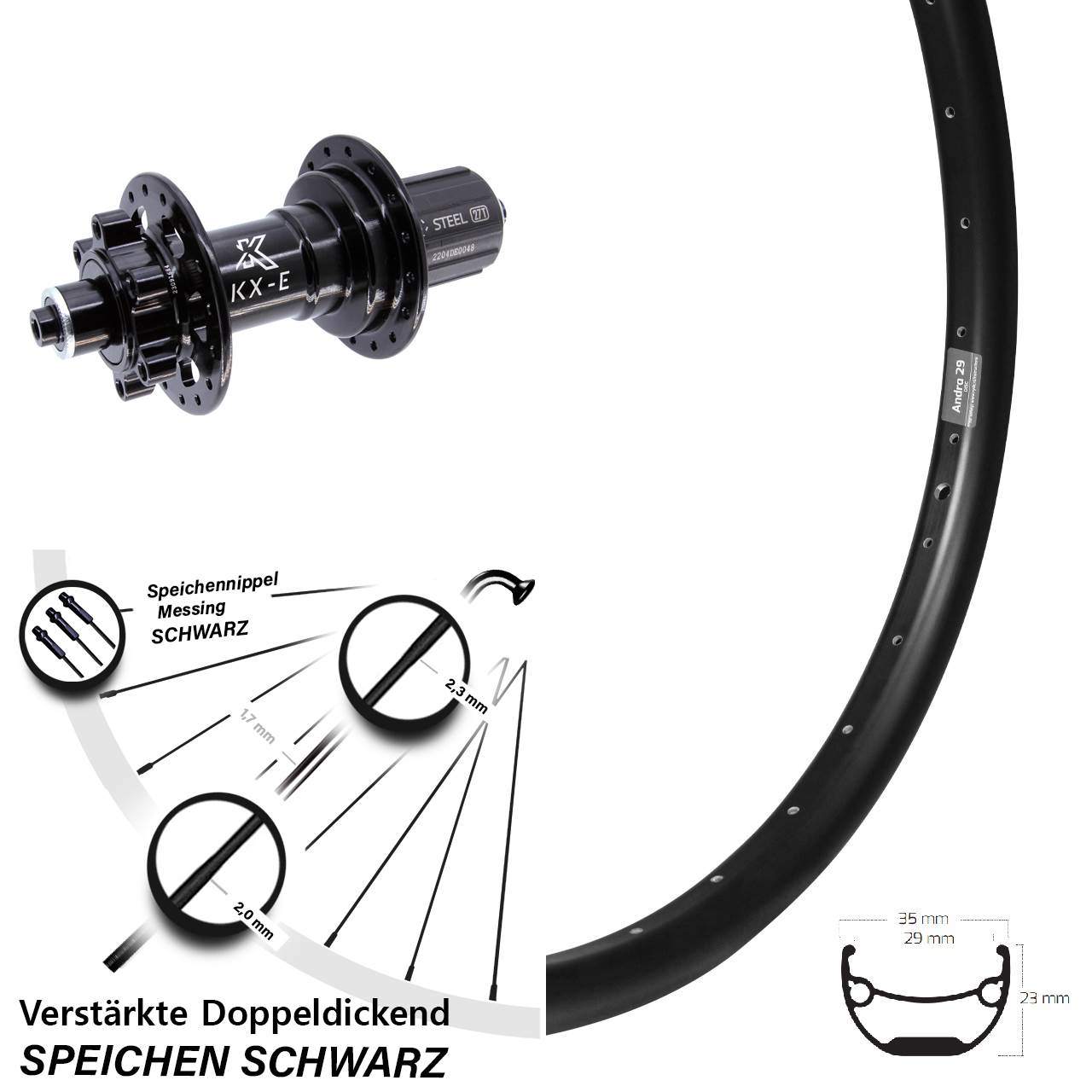 Ryde Andra 29 Zoll KX-E Heavy Duty Hinterrad QR Boost 8-12 fach HG