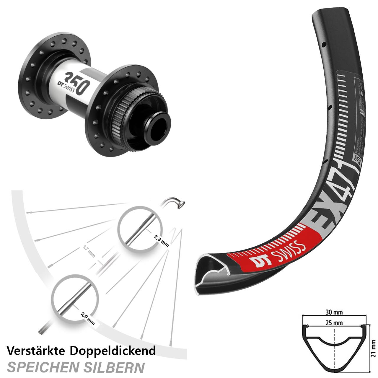Vorderrad Centerlock 12x100 26 Zoll DT Swiss EX471 DT Swiss 350 Road