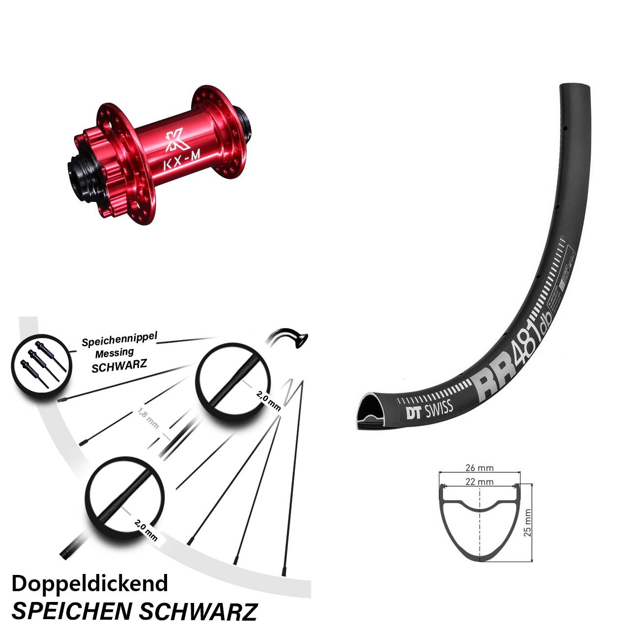 DT Swiss RR 481 KX-M rot 28 Zoll Disc Vorderrad 15x100