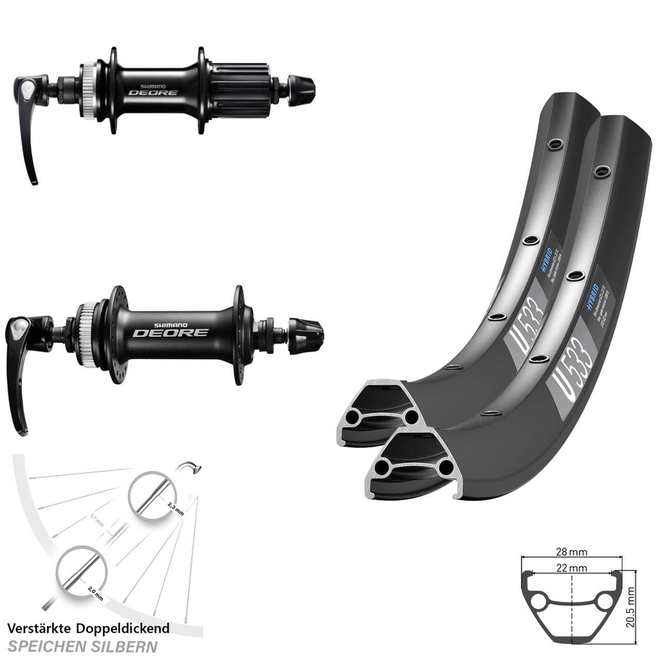 28-29 Zoll DT Swiss U 533 Shimano FH-M6000 Shimano HB-M6000 Laufradsatz Centerlock für Schnellspanner 8-11 fach HG