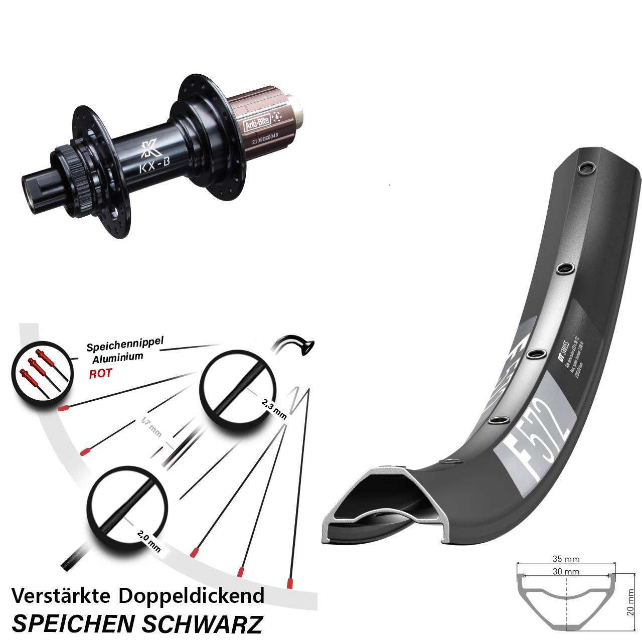 29 Zoll DT Swiss F 572 KX-B Hinterrad Centerlock 12x148 8-12 fach