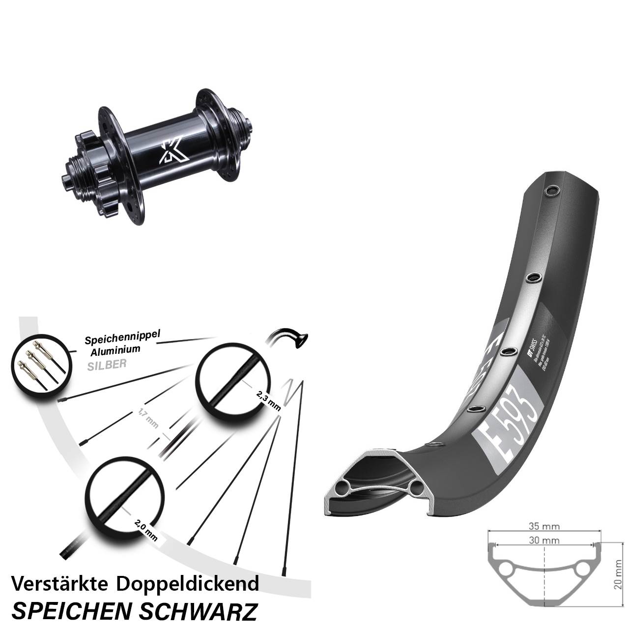 Disc Vorderrad für Schnellspanner 29 Zoll DT Swiss E593 KX-M