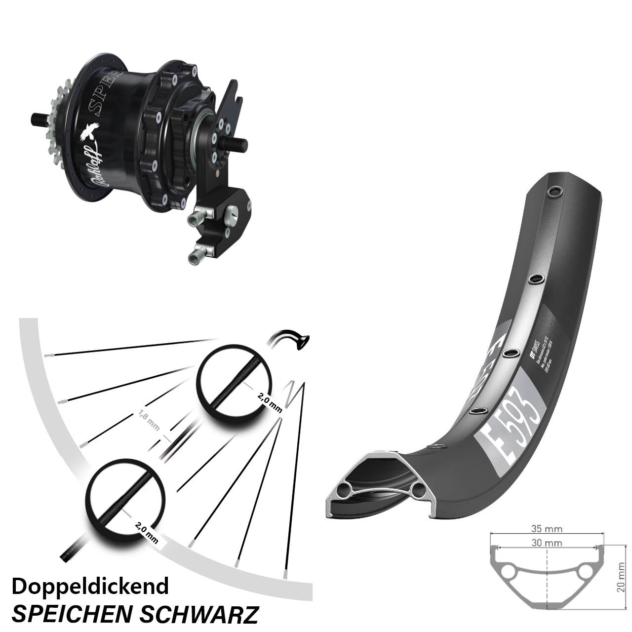 Hinterrad 29 Zoll DT Swiss E 593 Disc Rohloff Speedhub 500/14 TS DB OEM2 Tandem schwarz