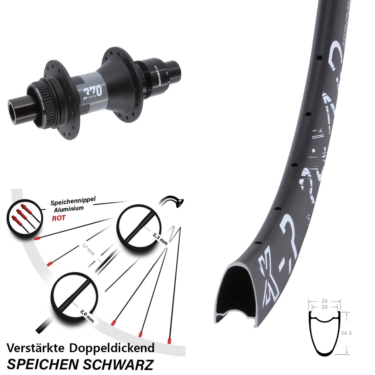 KX-R Road DT Swiss 370 28-29 Zoll Hinterrad Centerlock 12x142 XDR