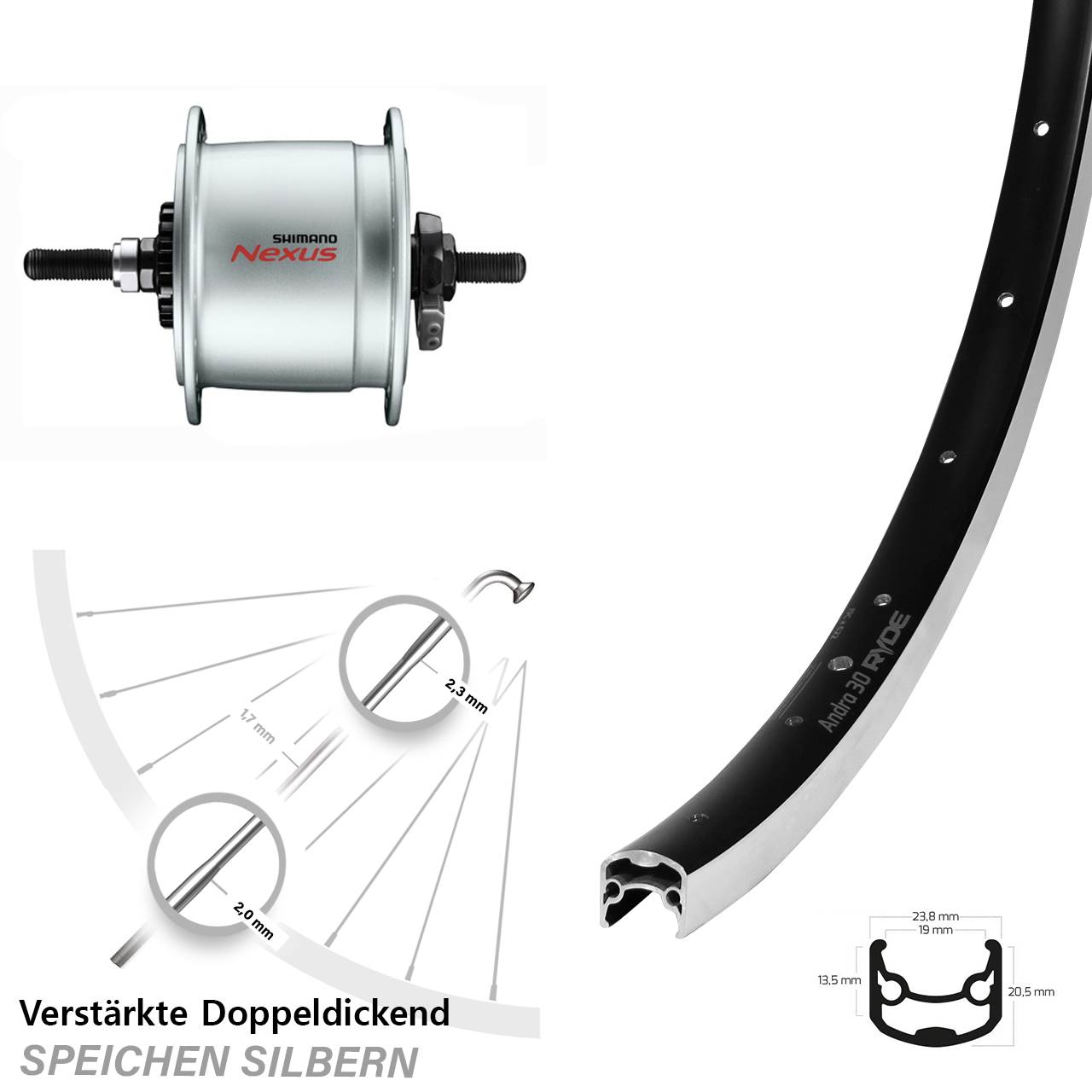 28 Zoll Vorderrad Shimano DH-C6000-3R Ryde Andra 30 für Rollenbremse