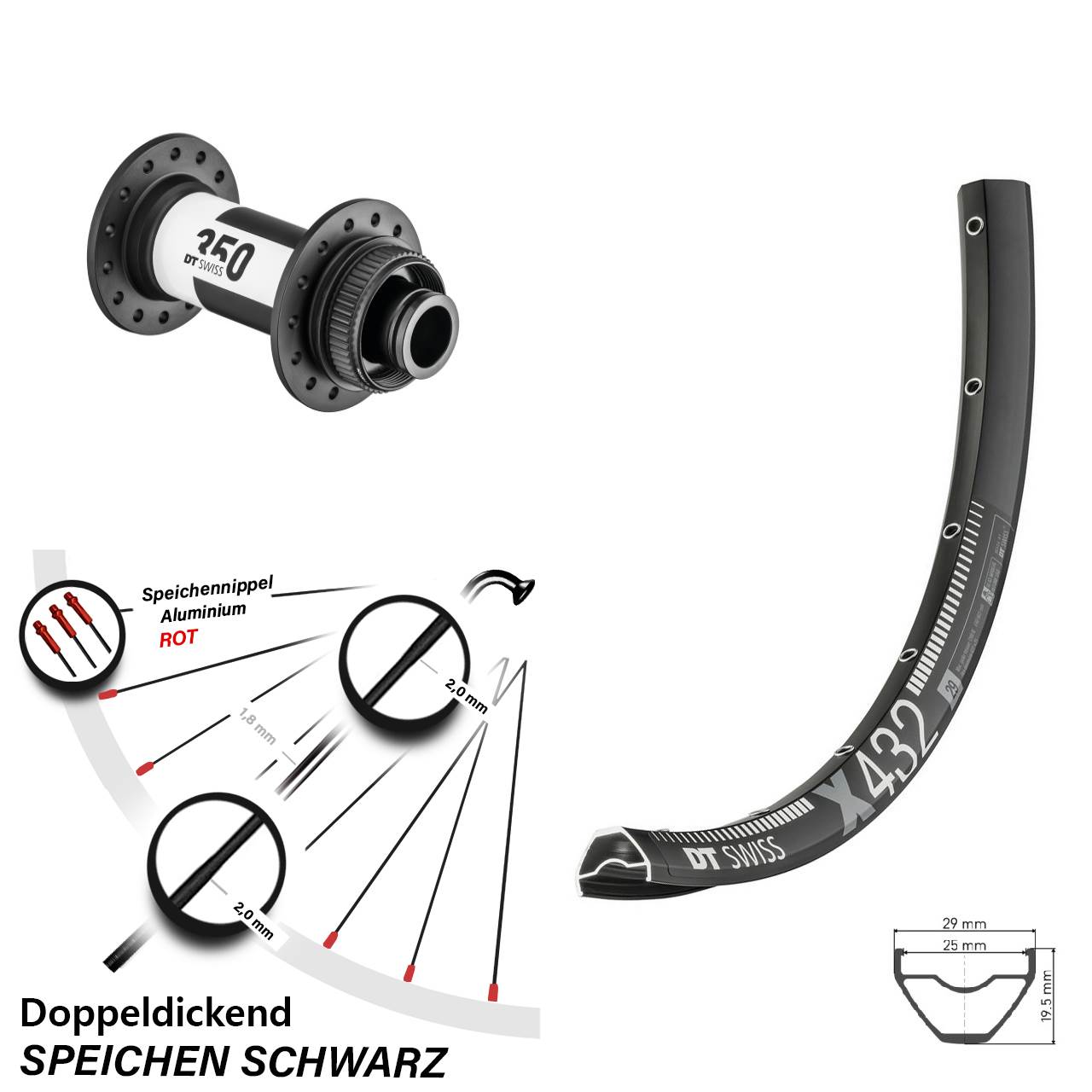 MTB Disc Vorderrad 29 Zoll X 432 DT Swiss 350 Centerlock 15x100 mm Cross Country