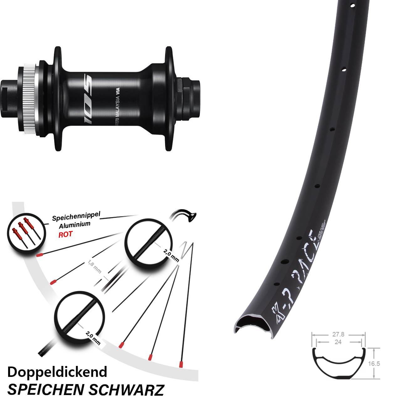 KX-R Race Shimano HB-R7070 28 Zoll Disc Vorderrad 12x100