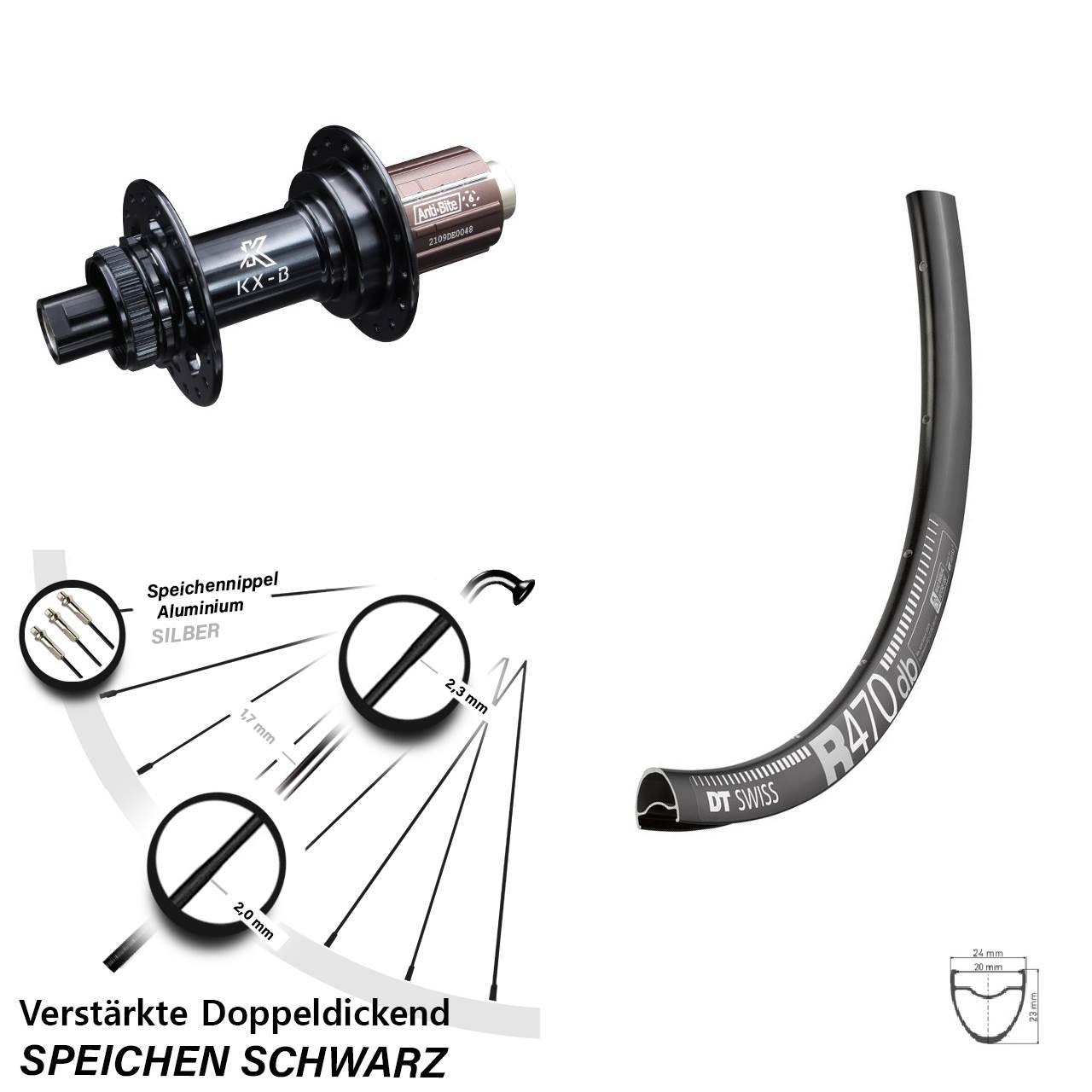 Centerlock Hinterrad 28 Zoll DT Swiss R 470 KX-B 8-12 fach 12x148 Boost