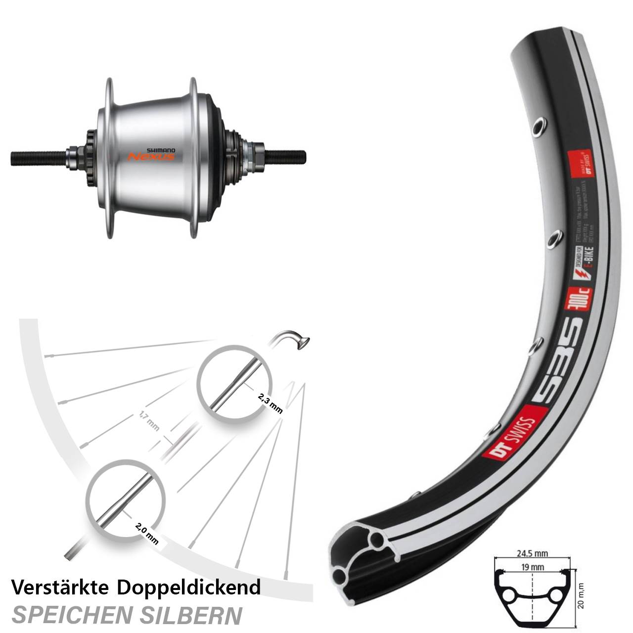 28 Zoll DT Swiss 535 Hinterrad Shimano Nexus SG-C3001 7 Gang Freilauf