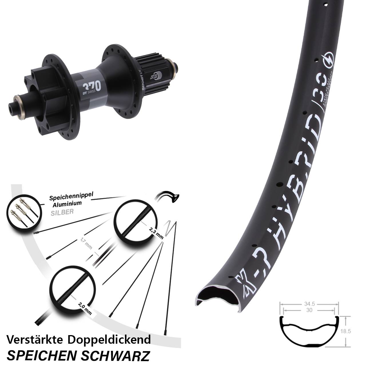 Disc Laufrad QR 29 Zoll KX-R Hybrid 30 DT Swiss 370 Shimano Micro Spline