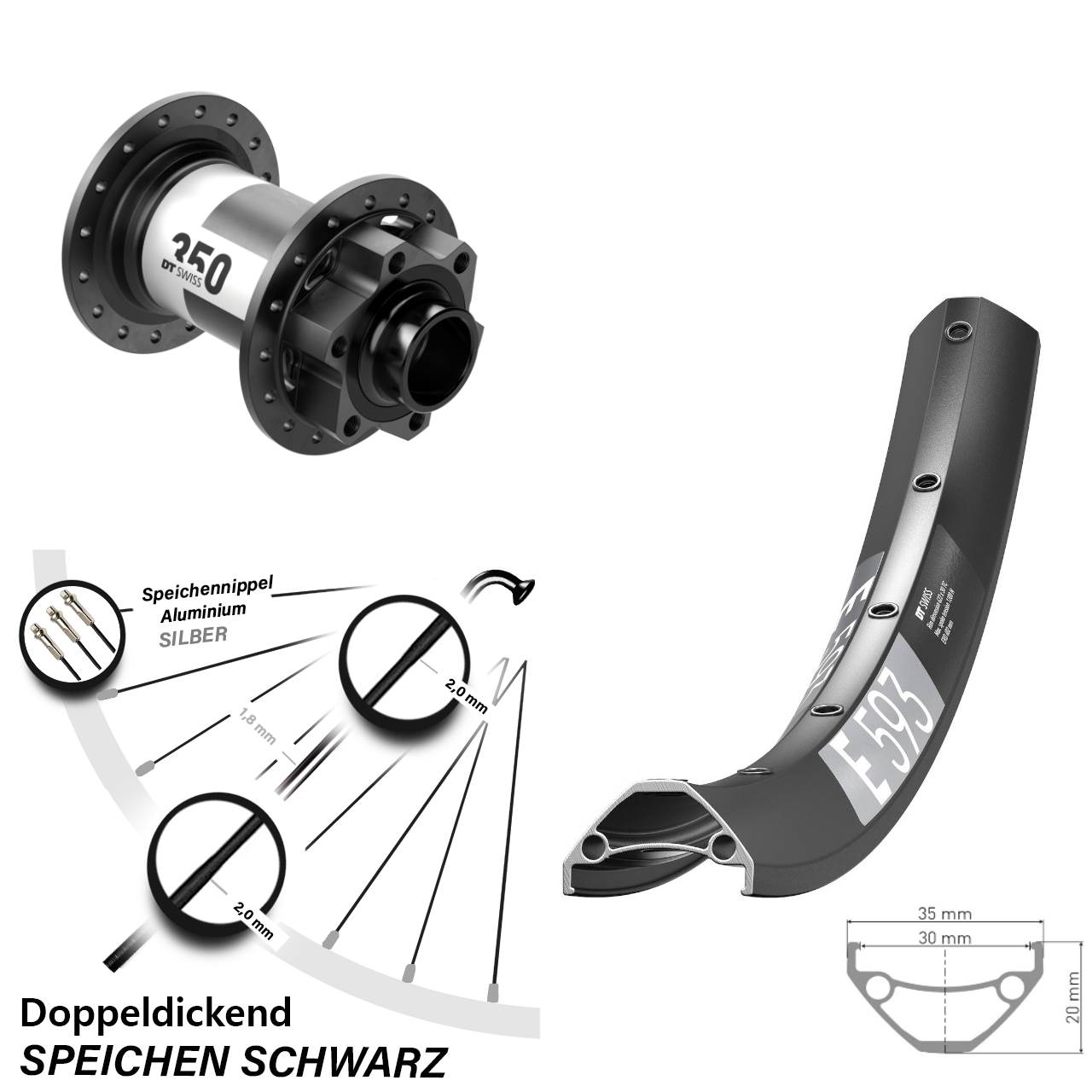 6-Loch Vorderrad 20x110 Boost 29 Zoll DT Swiss E593 350