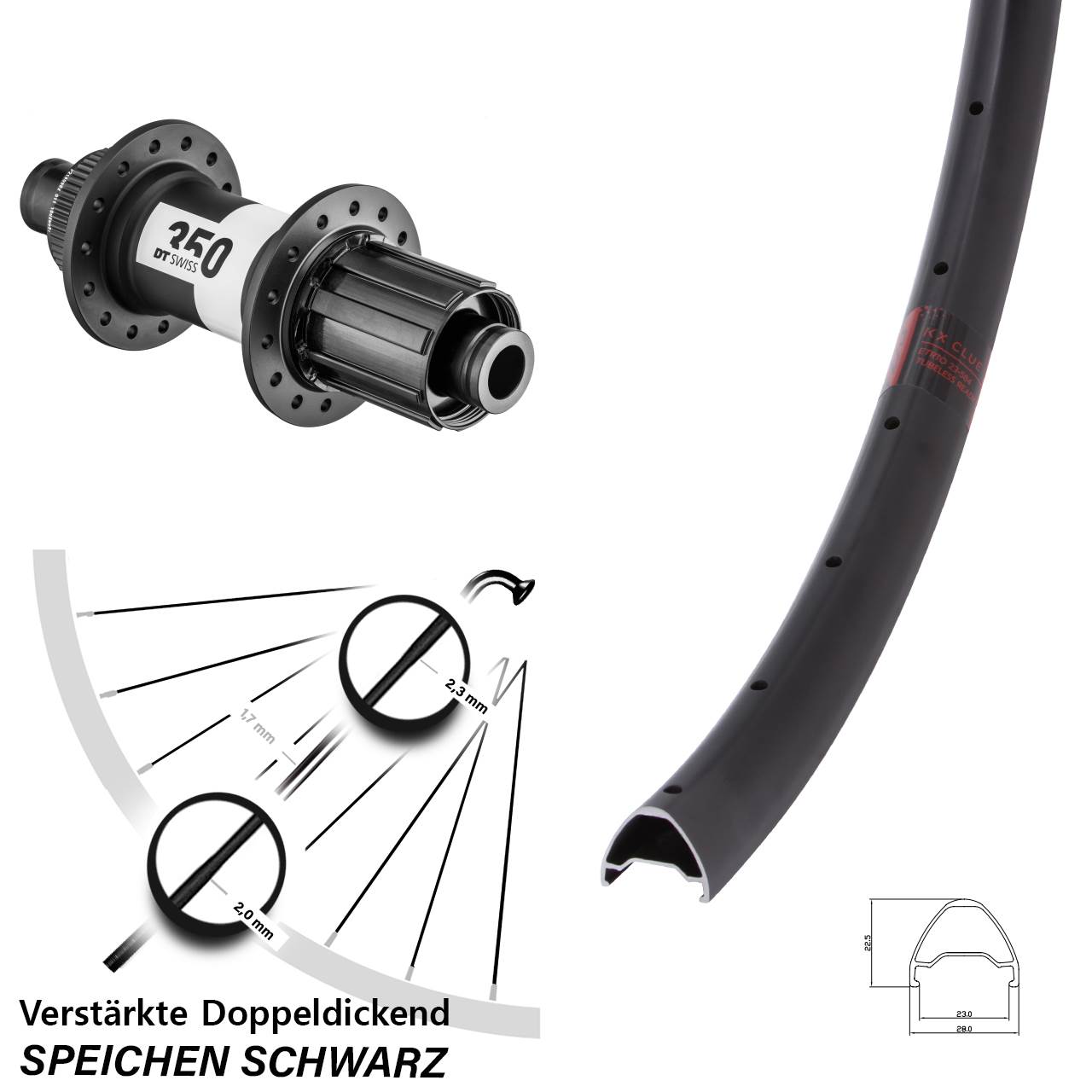 Boost Hinterrad Centerlock 12x148 26 Zoll KX Clue DT Swiss 350 8-11 fach