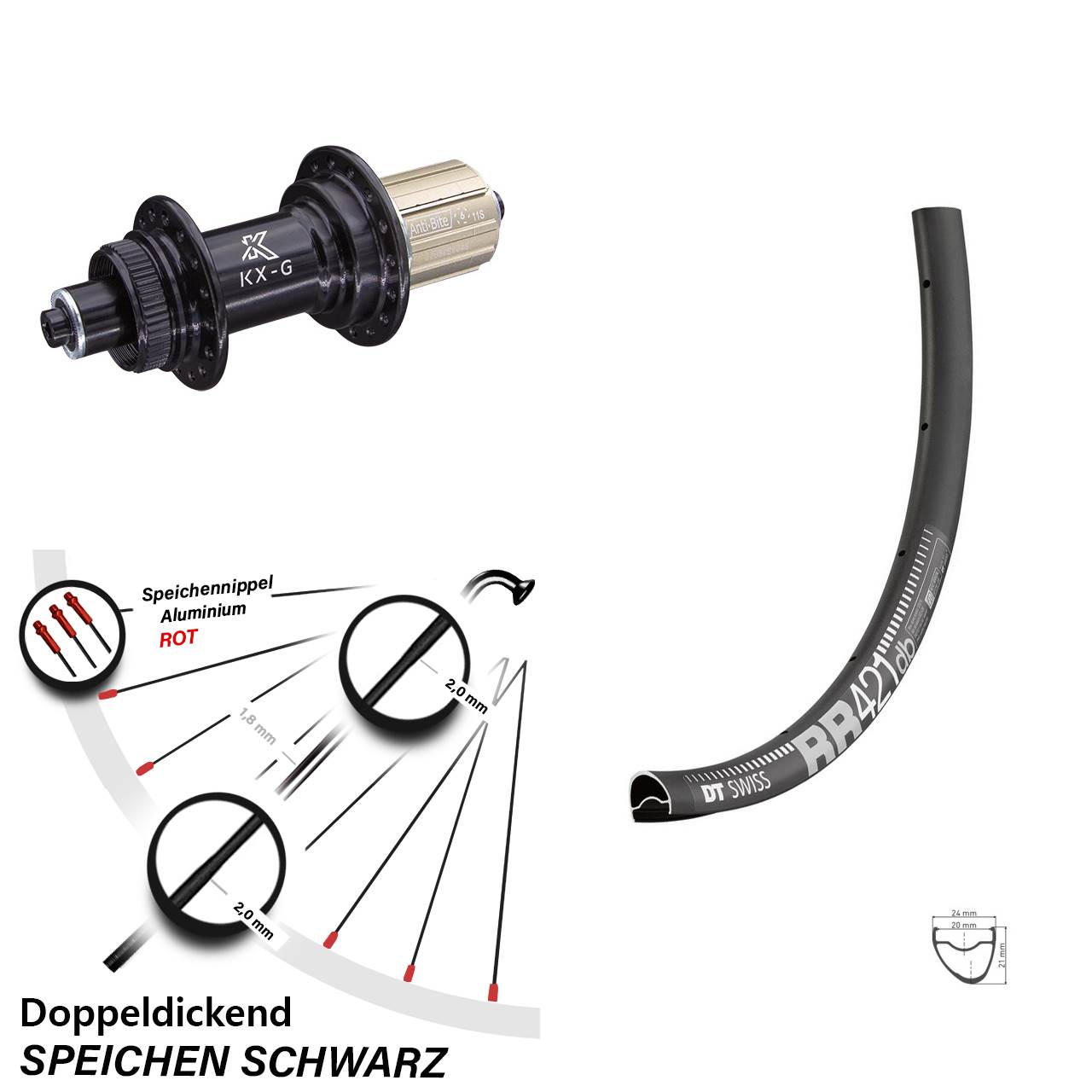 28 Zoll Laufrad DT Swiss RR 421 DB mit KX-G 8-12 fach Nabe 5/135 mm