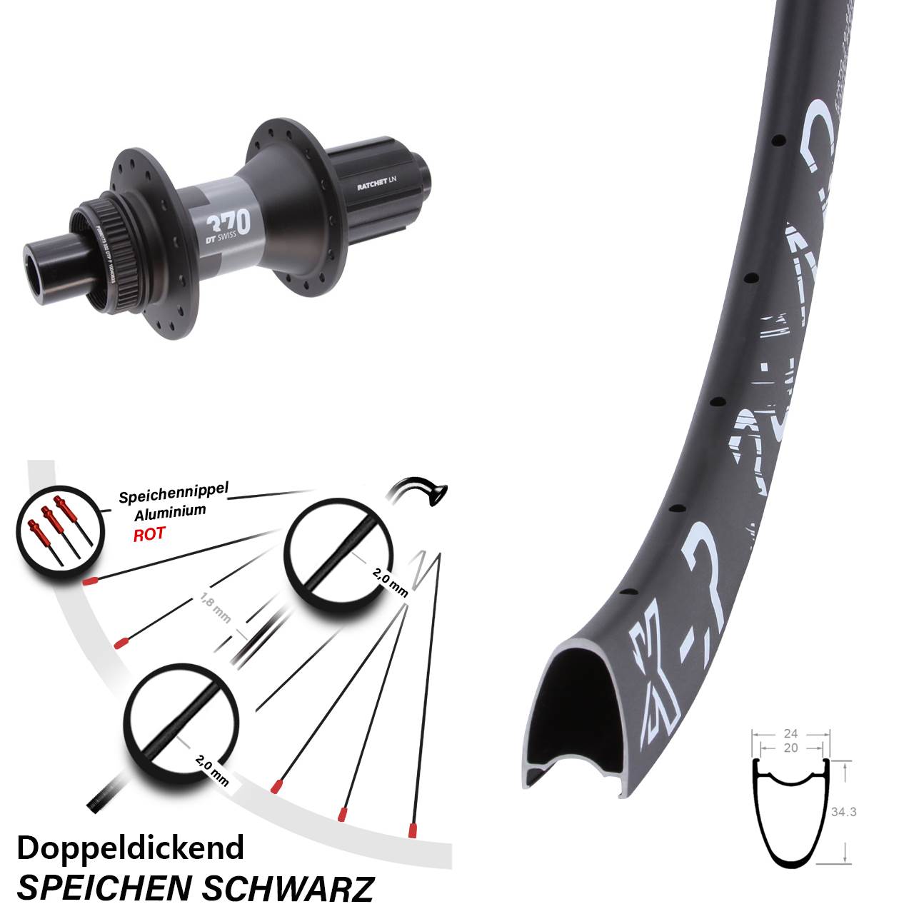 Centerlock Hinterrad 28 Zoll KX-R Road DT Swiss 370 11-12 fach 12x142
