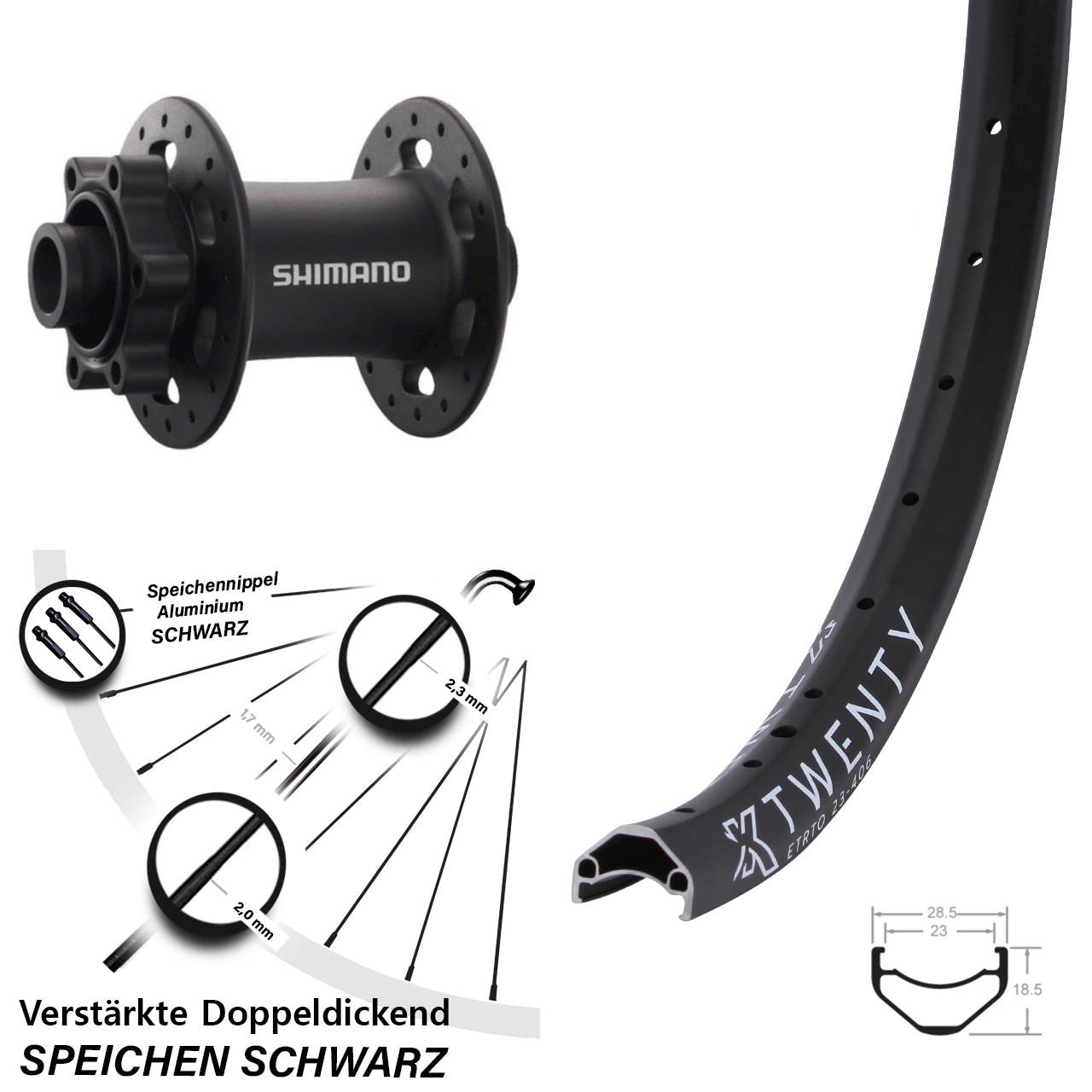 Vorderrad 6-Loch 20 Zoll KX Twenty Shimano Deore XT 15x100