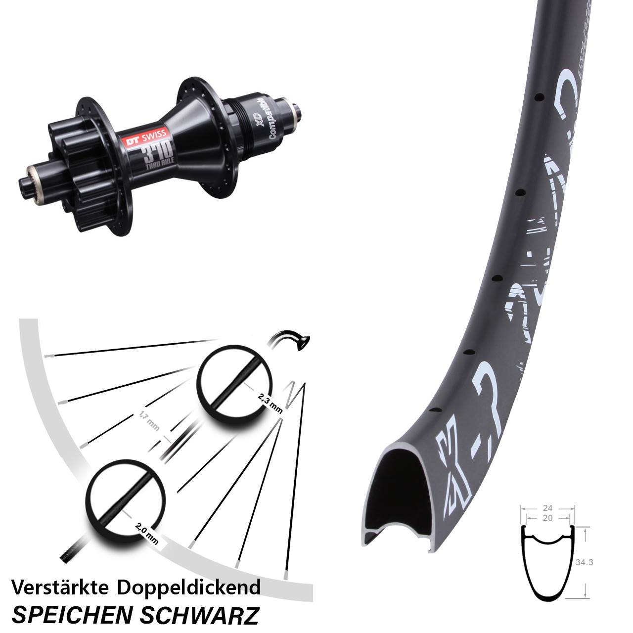 KX-R Road DT Swiss 370 29 Zoll Hinterrad 6-Loch QR XD 11-12 fach