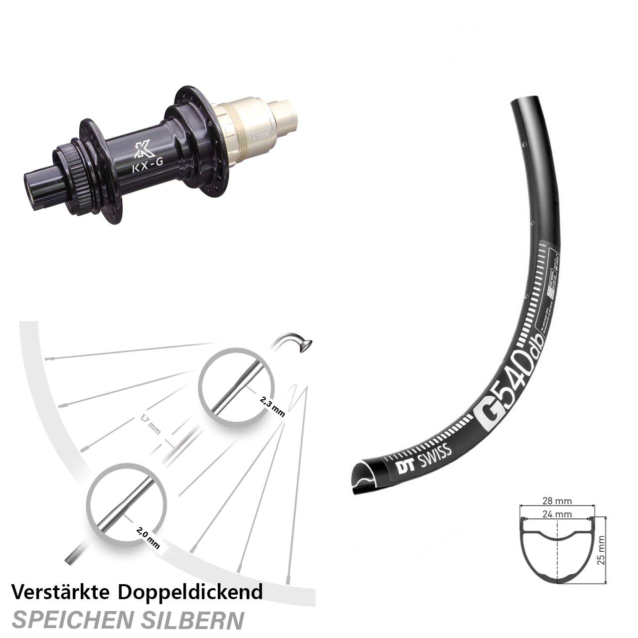 DT Swiss G 540 Gravel Hinterrad 28/29 Zoll mit KX-G Nabe Sram XDR 12x142 verstärkt