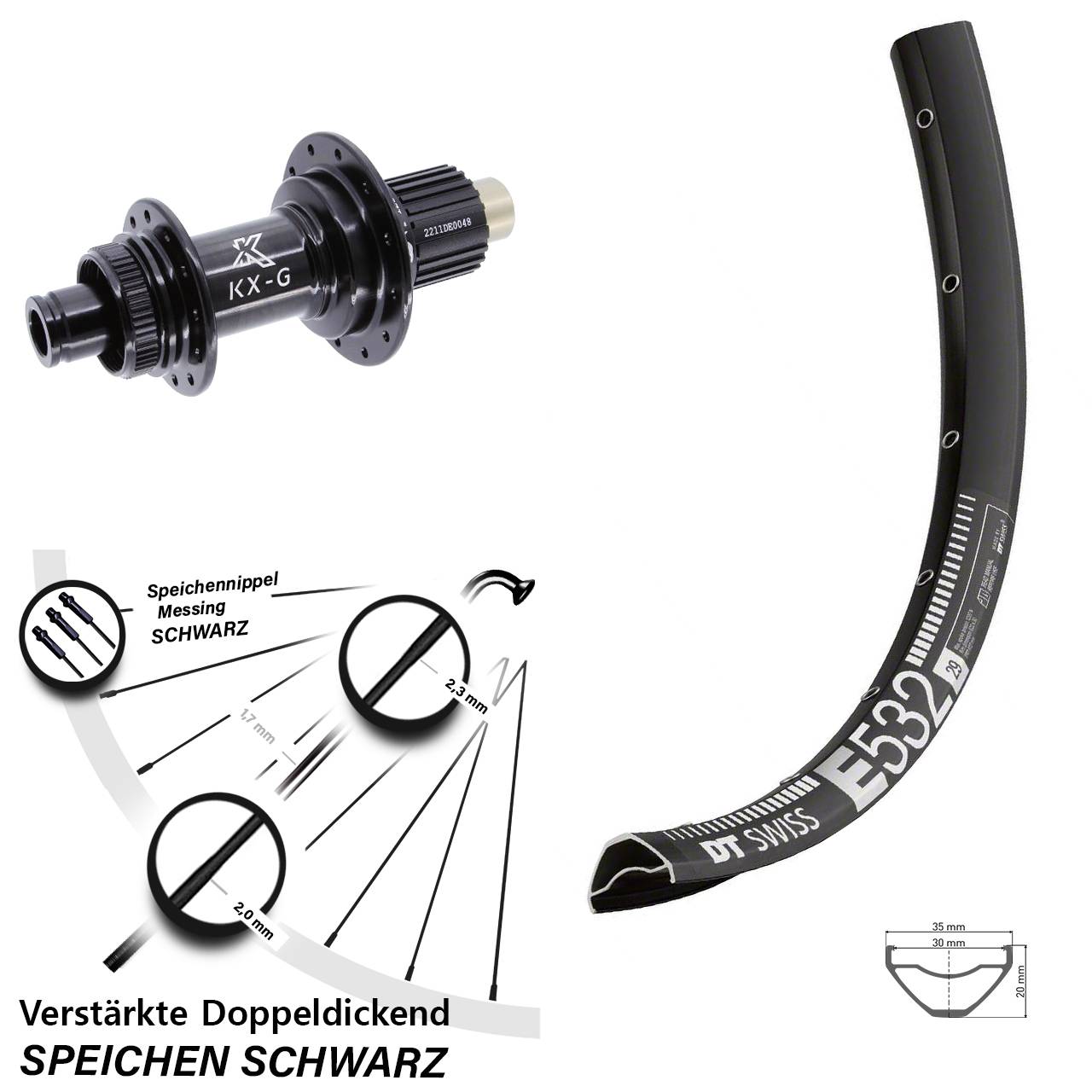 DT Swiss E 532 KX-G Steckachse 29 Zoll Disc Hinterrad 12x142 Shimano Micro Spline