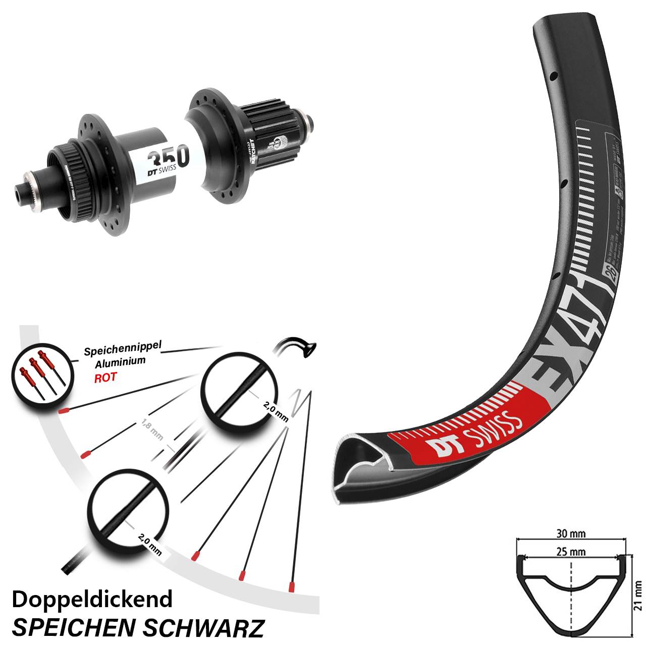 650B DT Swiss EX 471-350 Boost Centerlock Hinterrad für Schnellspanner Boost Micro Spline