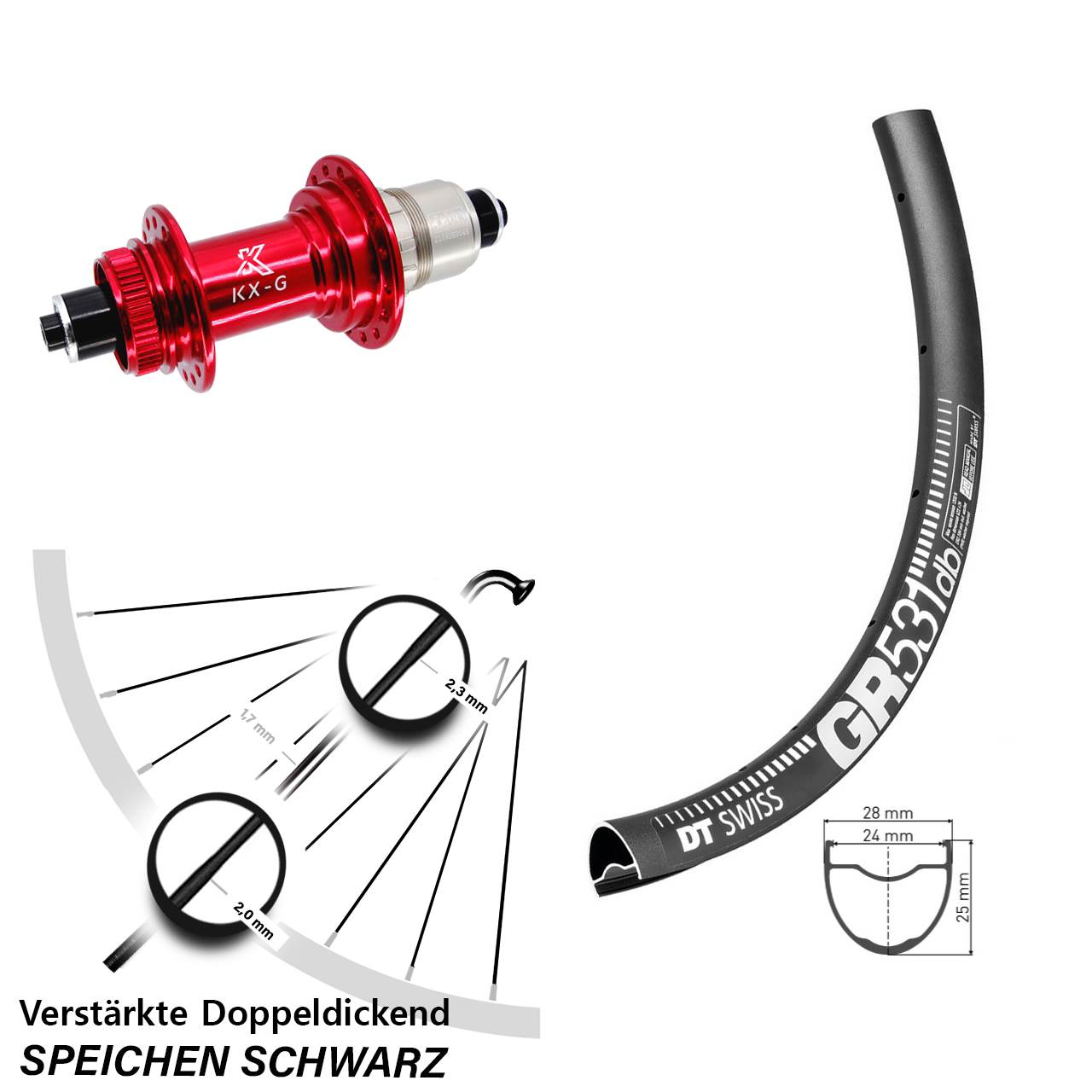 Hinterrad Centerlock 27,5 Zoll DT Swiss GR531 KX-G rot SRAM XDR für Schnellspanner
