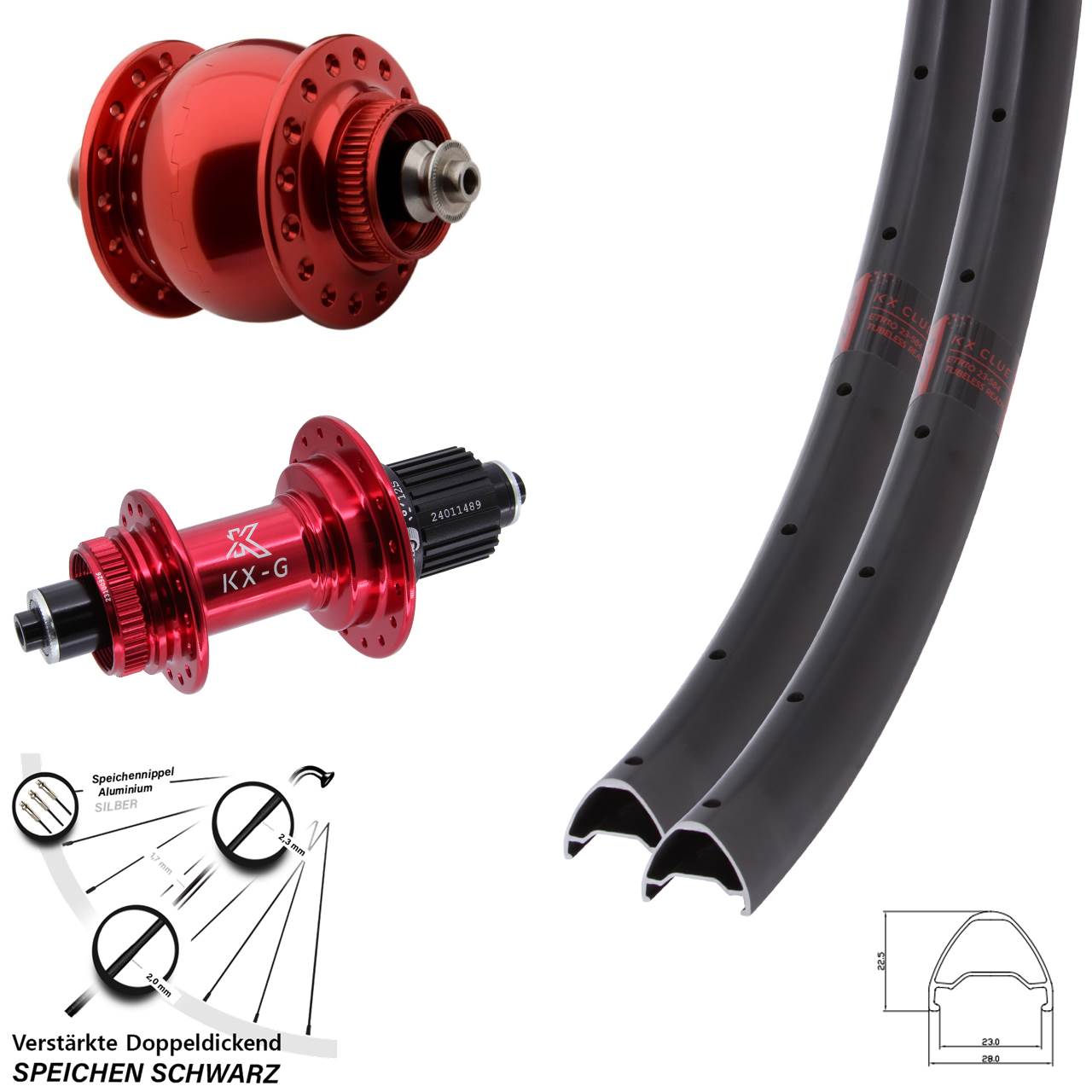 29 Zoll KX-G Clue SONdelux rot Laufradsatz Centerlock QR Shimano Micro Spline