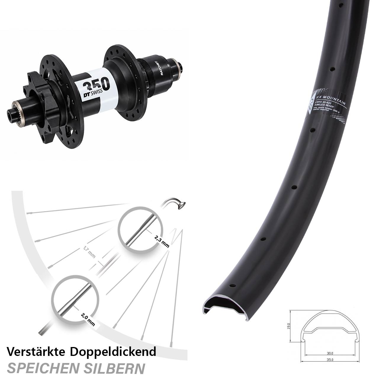 6-Loch Hinterrad 29 Zoll KX Mountain TR DT Swiss 350 XD für Schnellspanner