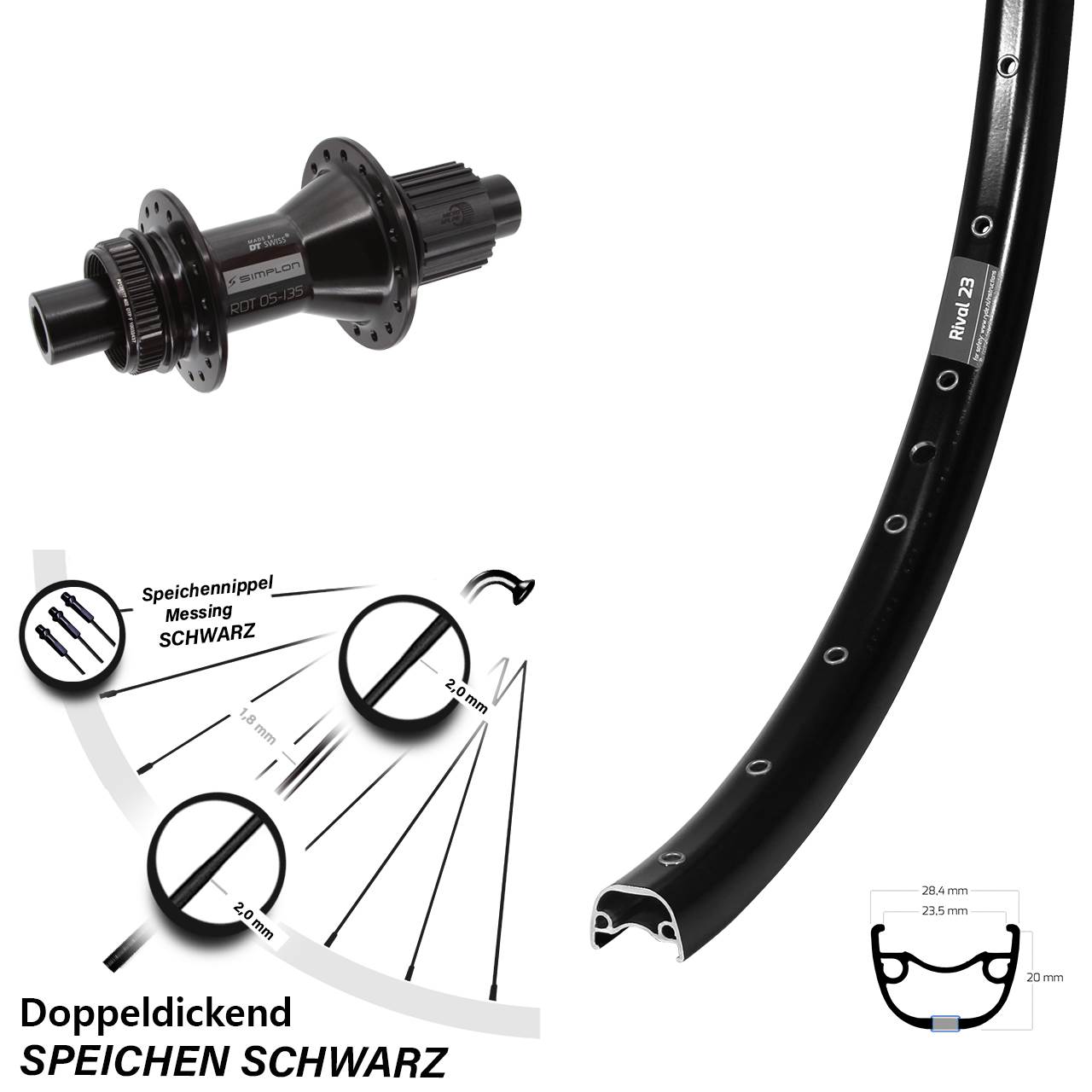Ryde Rival 23 DT Swiss 370 Hybrid 27,5 Zoll Centerlock Hinterrad 12x142 Micro Spline