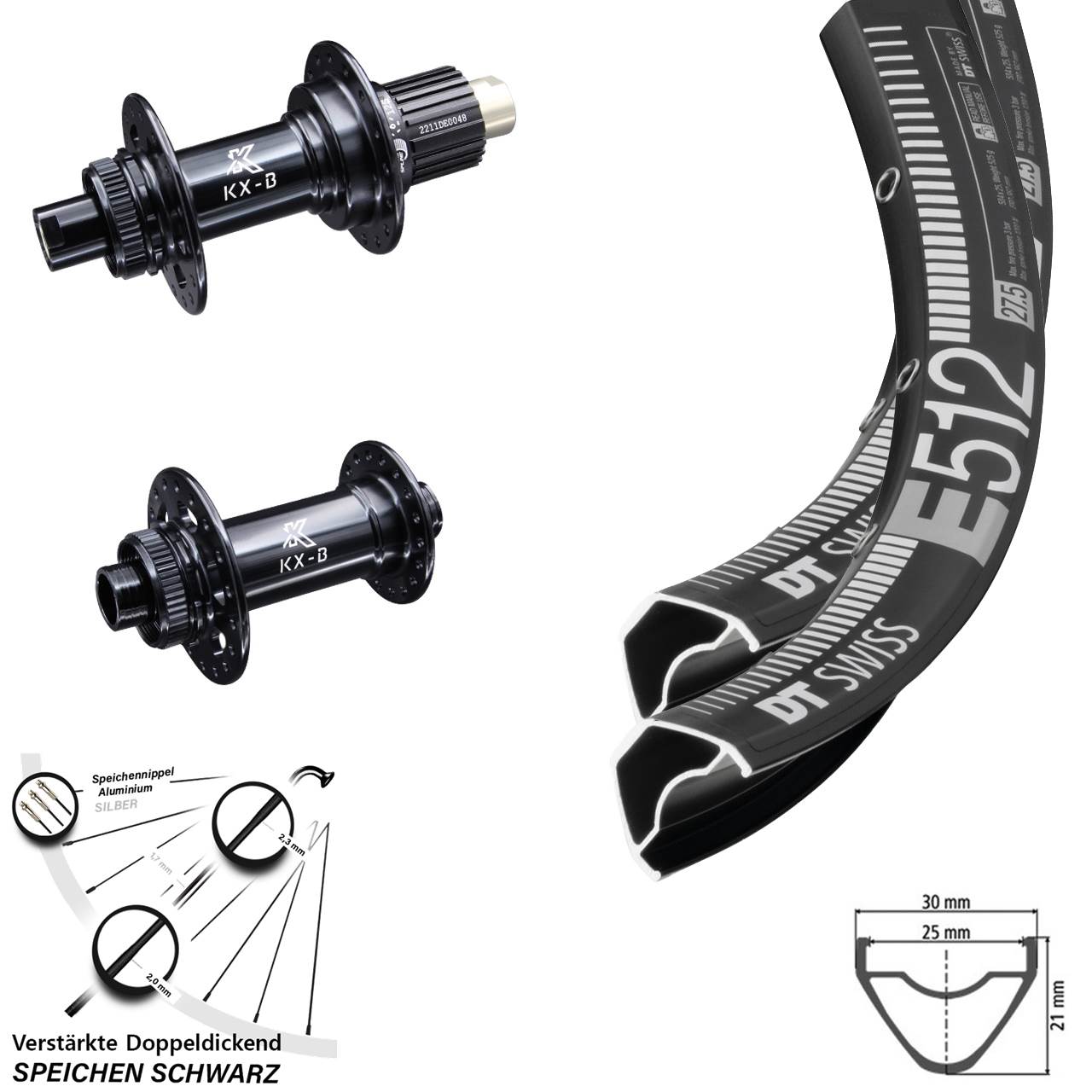 DT Swiss E512 KX-B 29 Zoll Laufradsatz Centerlock 15x110 12x148 Boost Shimano Micro Spline