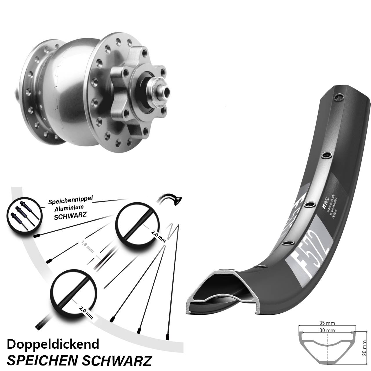 27,5 Zoll DT Swiss F 572 SON 28 silbern Disc Nabendynamolaufrad QR