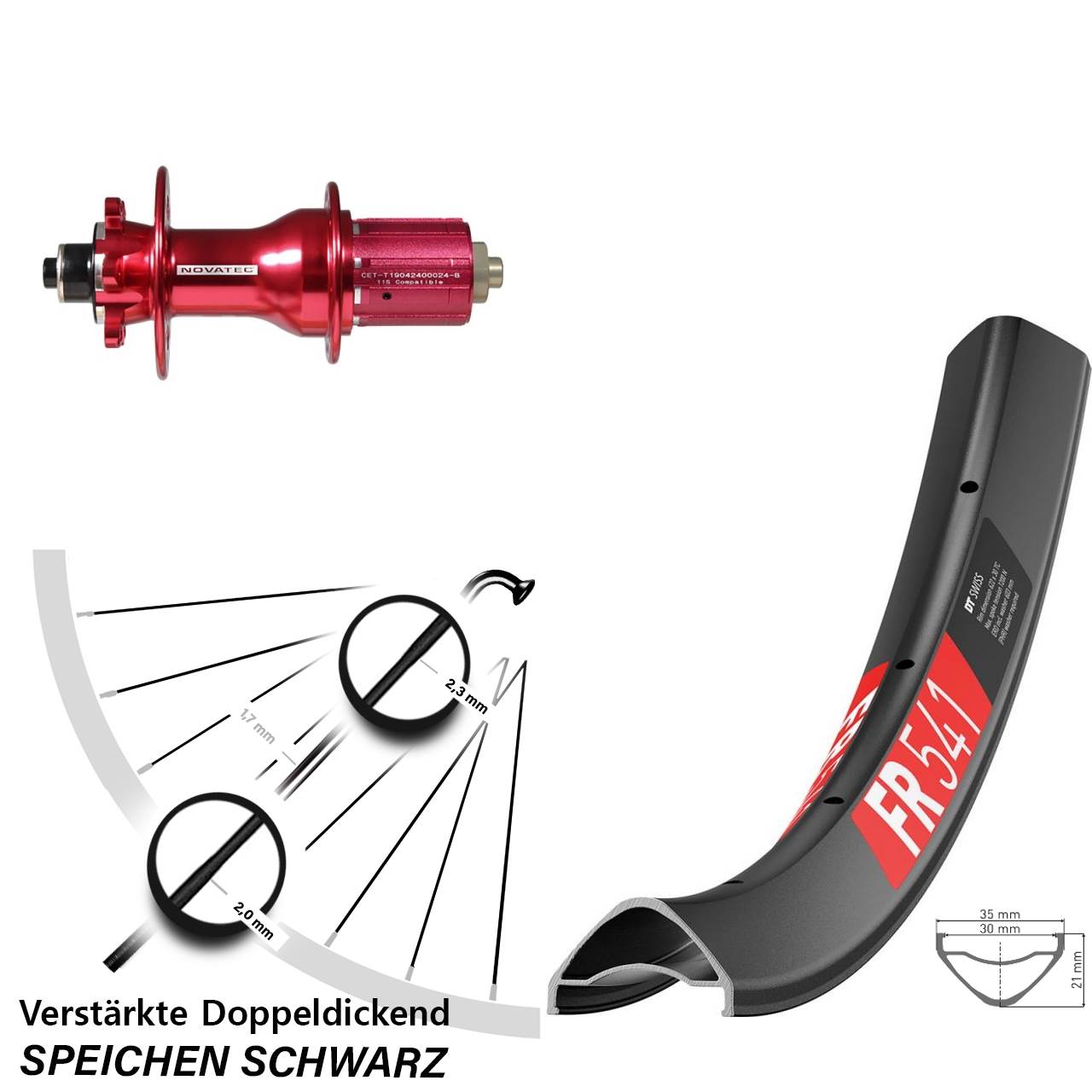DT Swiss FR 541 Novatec D792SB 29 Zoll Disc Hinterrad für Schnellspanner 8-12 fach HG