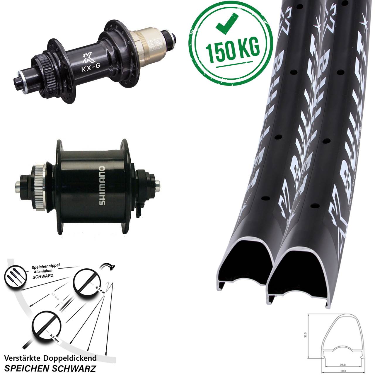 28-29 Zoll KX-G Bullet OS Shimano DH-UR700-3D Disc Laufradsatz QR XDR