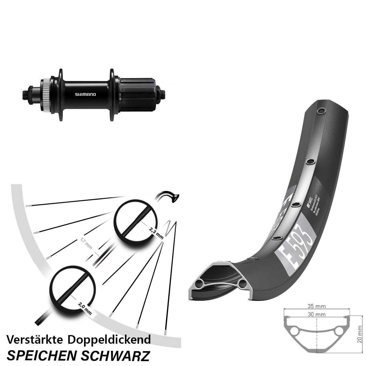 29 Zoll DT Swiss E 593 Shimano FH-QC400 Disc Hinterrad QR 8-11 fach HG