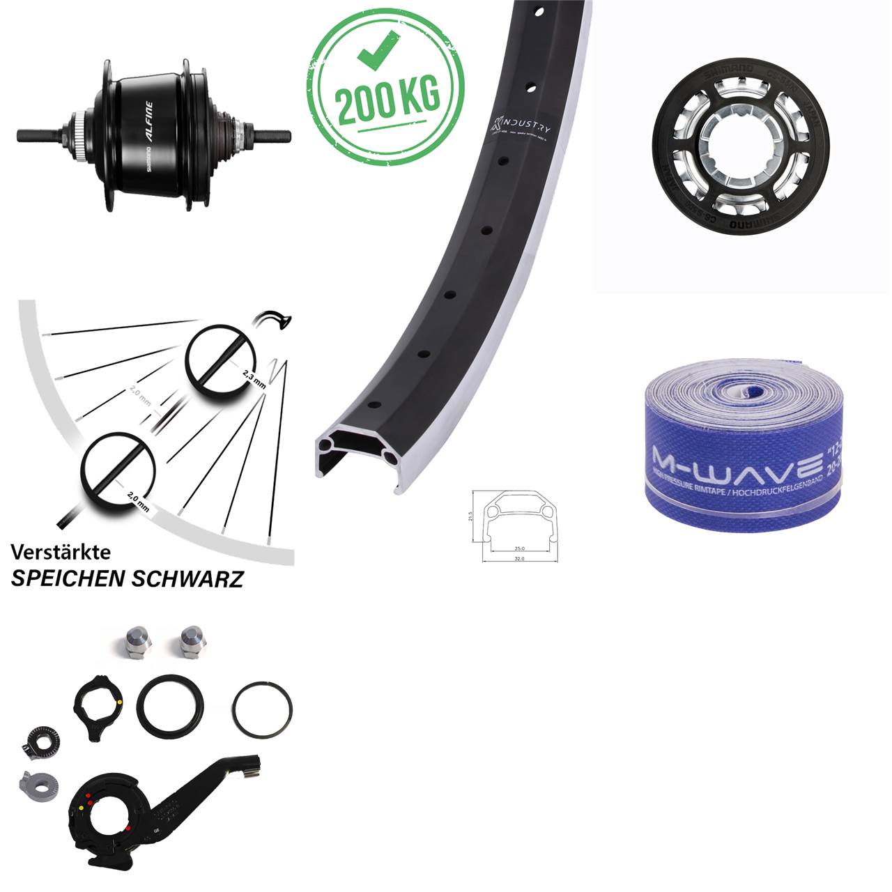 26 Zoll Hinterrad Shimano Alfine 8 Gang KX Industry für Felgenbremse