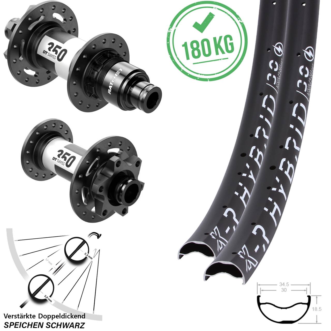 29 Zoll KX-R Hybrid 30-350 DT Swiss 350 Disc Laufrad-Satz 15x110 12x148 XD 11-12 fach
