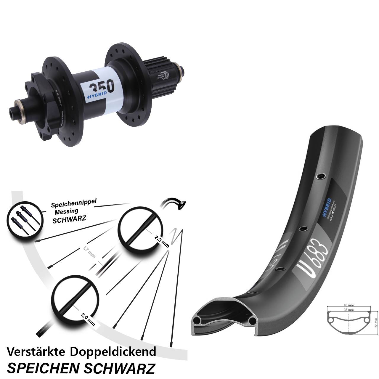 DT Swiss U 683-Hybrid 350 27,5 Zoll Disc Hinterrad QR Shimano Micro Spline