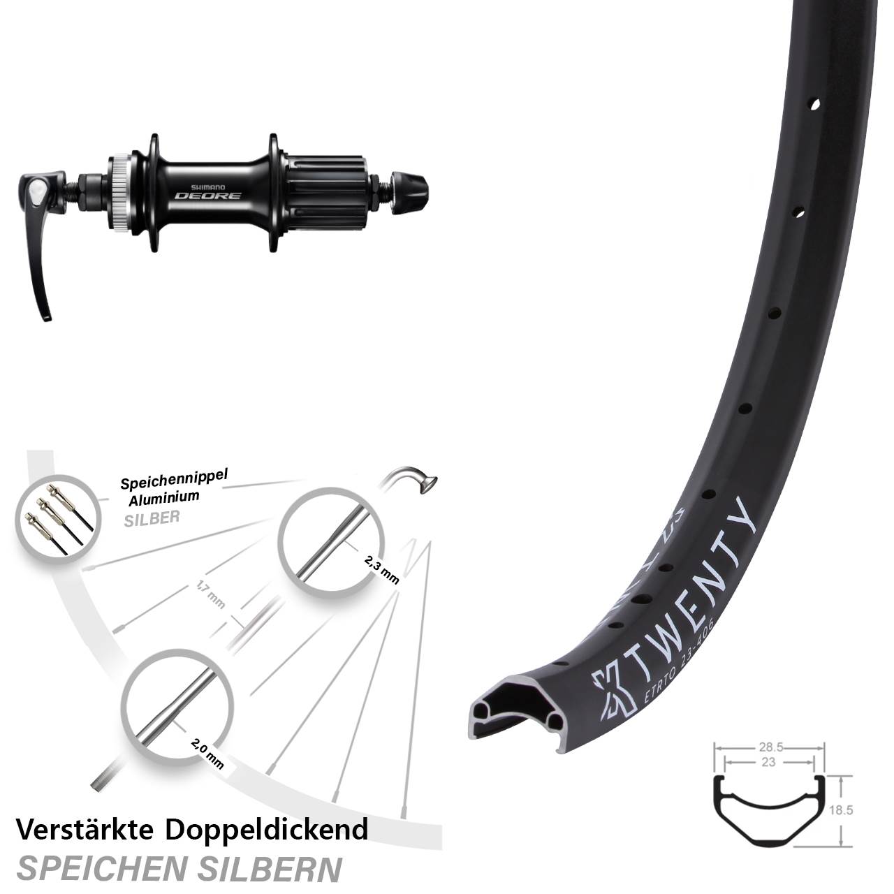 Disc Laufrad 20 Zoll KX Twenty Shimano Deore 8-11 fach HG für Schnellspanner