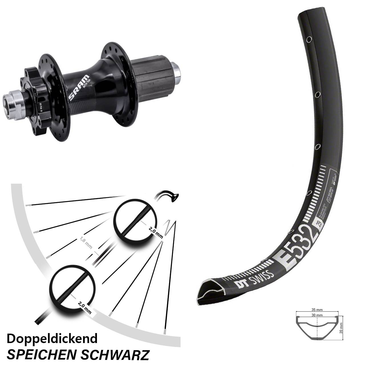 DT Swiss E 532 Sram 746 27,5 Zoll Disc Hinterrad 12x148 8-11 fach