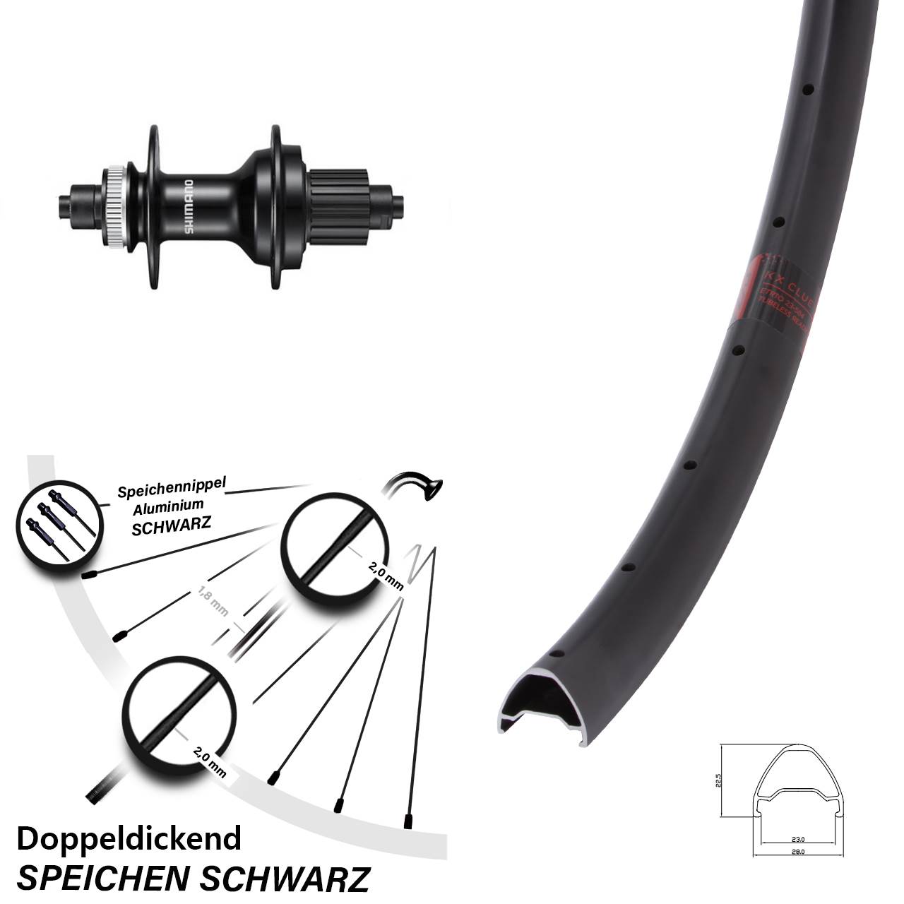 26 Zoll KX Clue Shimano FH-MT500 Centerlock Hinterrad für Schnellspanner Micro Spline