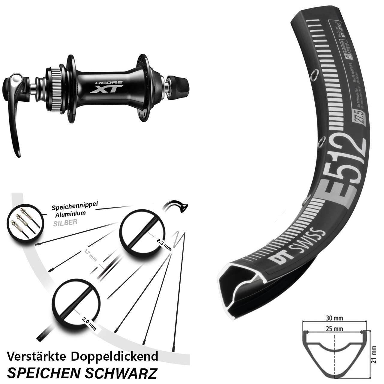 650B DT Swiss E512 Shimano Deore XT QR Vorderrad
