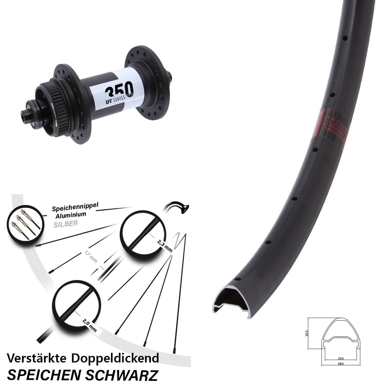 26 Zoll KX Clue DT Swiss 350 Centerlock Vorderrad QR
