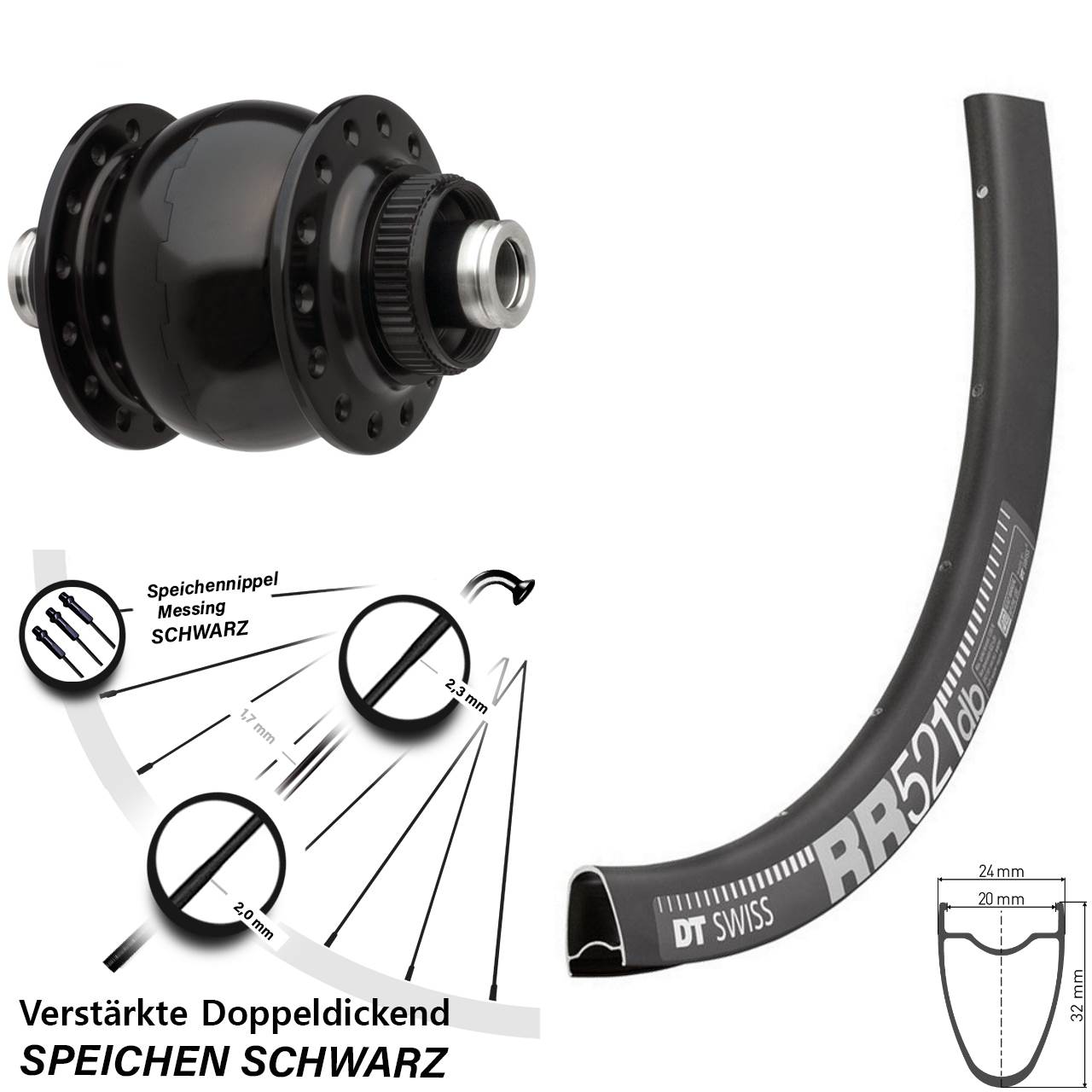 DT Swiss RR 521 Disc Son Nabendynamo 28 Zoll Vorderrad