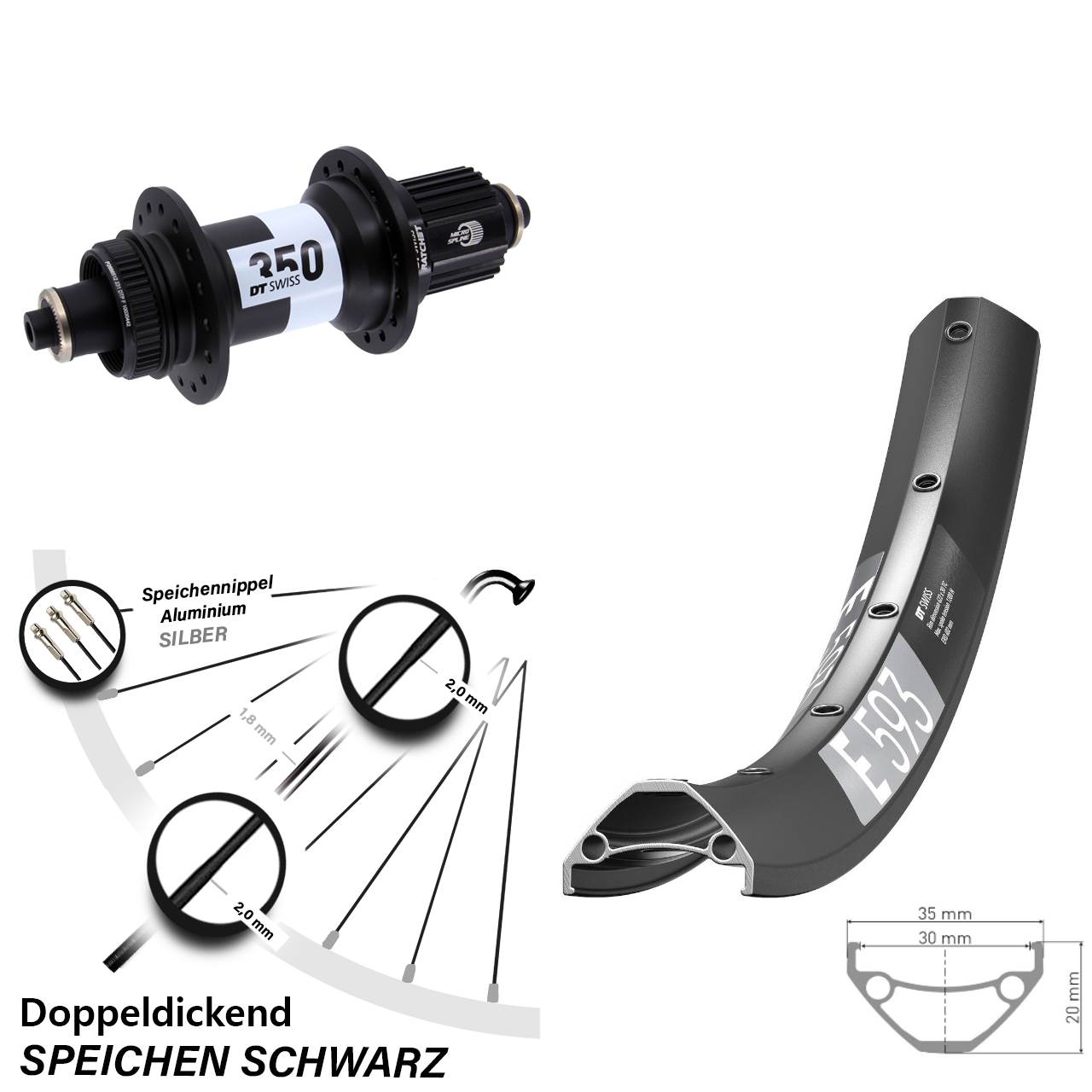 Disc Laufrad für Schnellspanner 29 Zoll DT Swiss E 593-350 Shimano Micro Spline